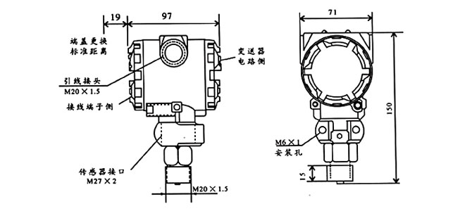 插入式液位變送器 外形尺寸圖