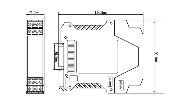 ZR4000模擬量輸入隔離模塊外形尺寸圖